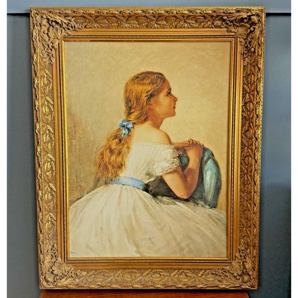 Dresses & Skirts - The New Dress Edwin Long 24x30 Carved Gold Frame Linen Canvas Glazed Portrait